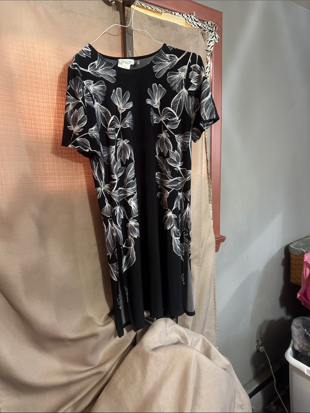 Calvin Klein Black Midi Dress with White Floral Print